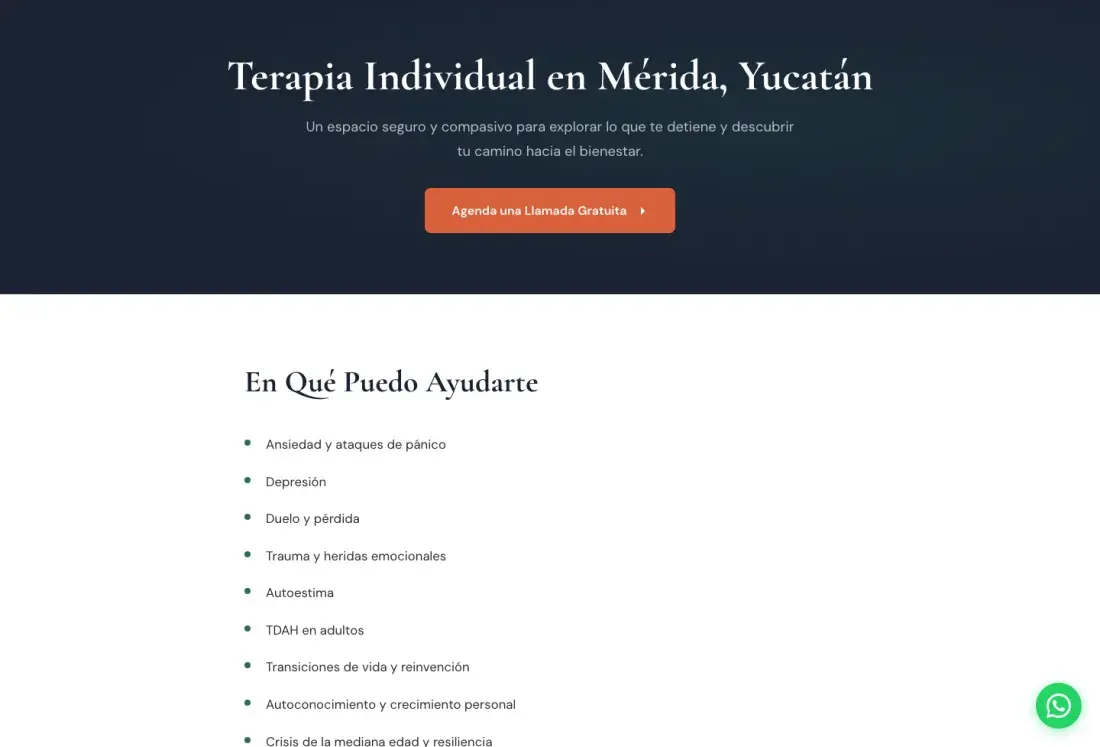 Página en español de terapia individual de Marisol Achirica