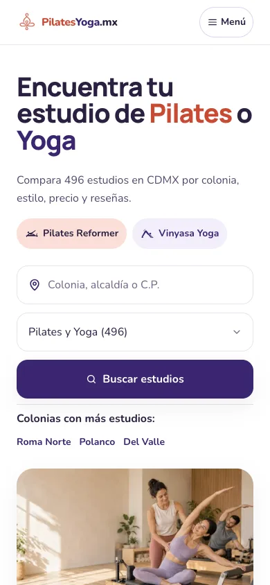 Inicio de PilatesYoga.mx en celular.